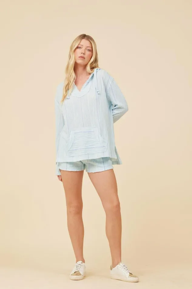 Women Vintage Havana Shorts Soft Blue W Mixed Stripes Textured Short Soft Blue