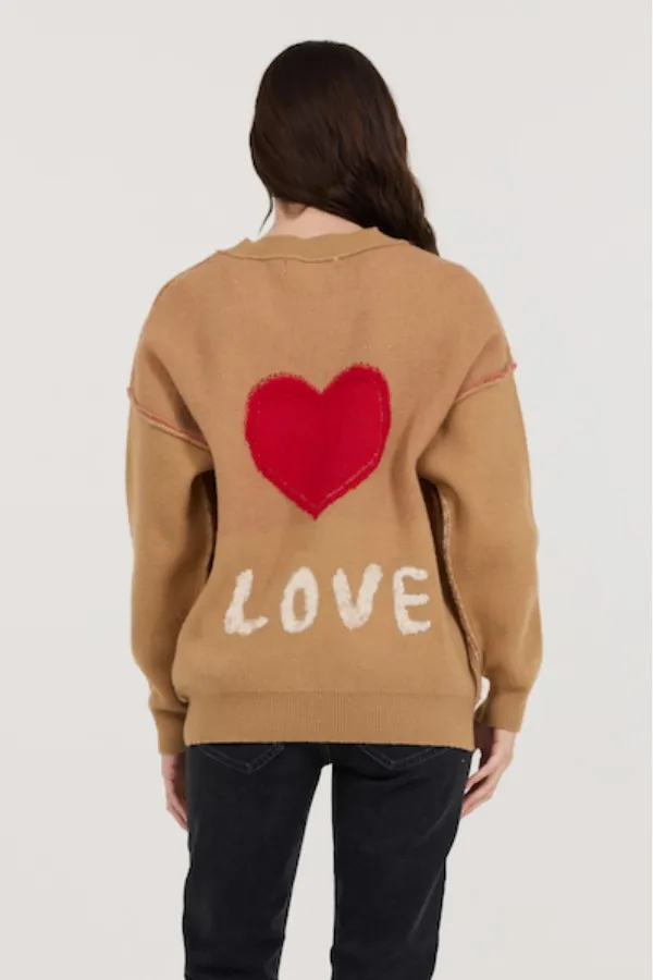 Women Vintage Havana Sweaters CamelRedIvory Love Sweater Camelredivory