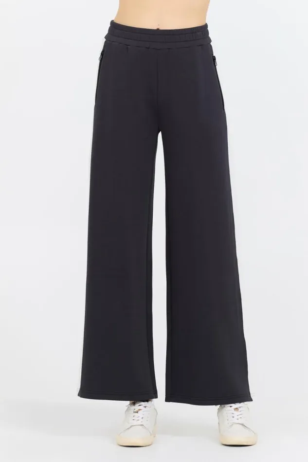 Women Vintage Havana Wide Leg Pants Black White Colorblock Cloud Fleece Pant Black Women Vintage Havana Wide Leg Pants Black White Colorblock Cloud Fleece Pant Black