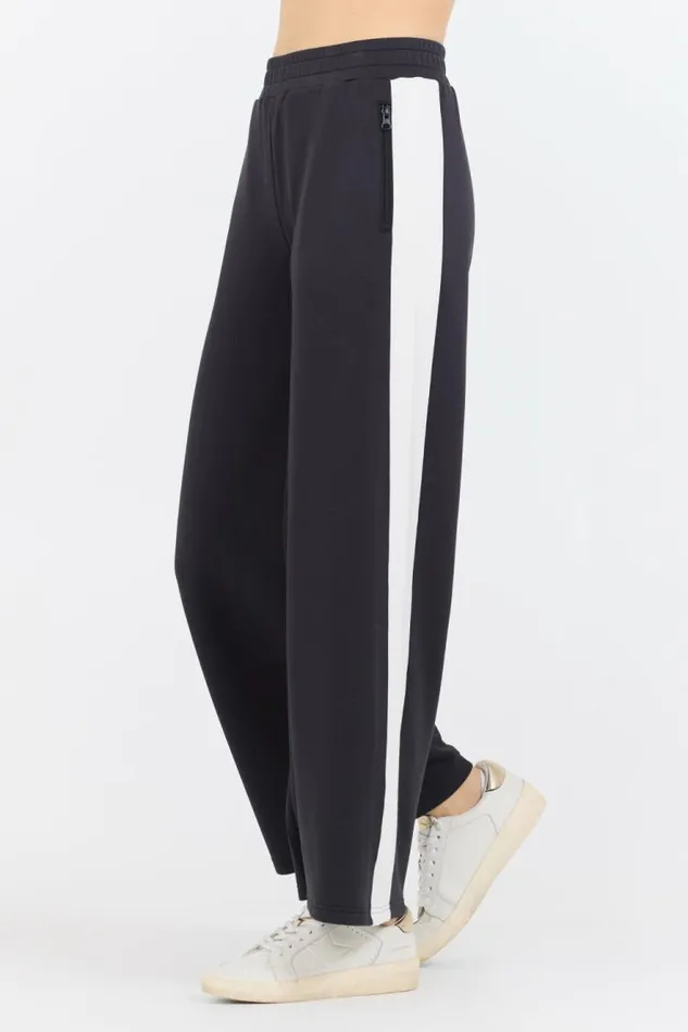 Women Vintage Havana Wide Leg Pants Black White Colorblock Cloud Fleece Pant Black