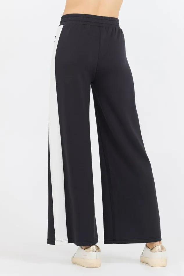 Women Vintage Havana Wide Leg Pants Black White Colorblock Cloud Fleece Pant Black