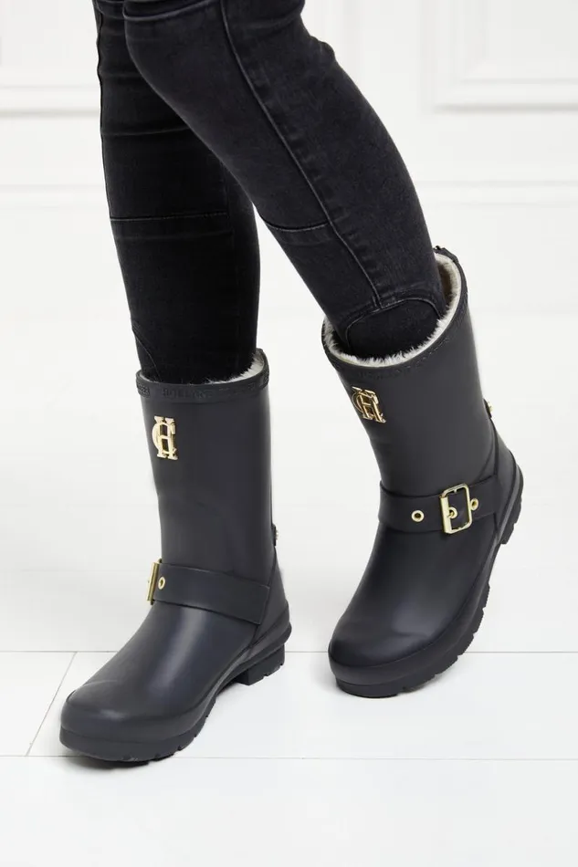 Women Wellington Boots Holland Cooper Sherpa Lined Chelsea Wellington Matte Black