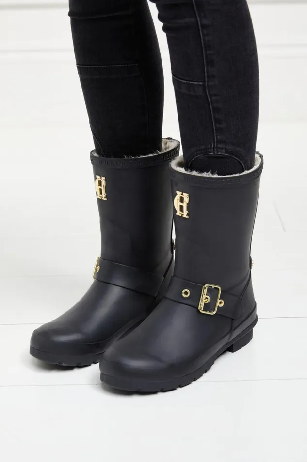 Women Wellington Boots Holland Cooper Sherpa Lined Chelsea Wellington Matte Black