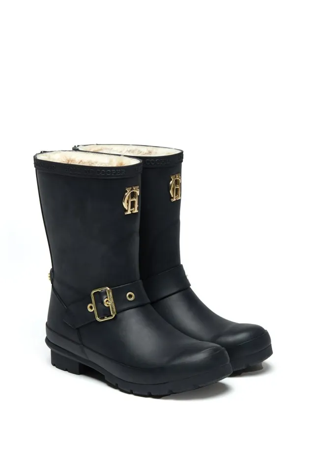 Women Wellington Boots Holland Cooper Sherpa Lined Chelsea Wellington Matte Black