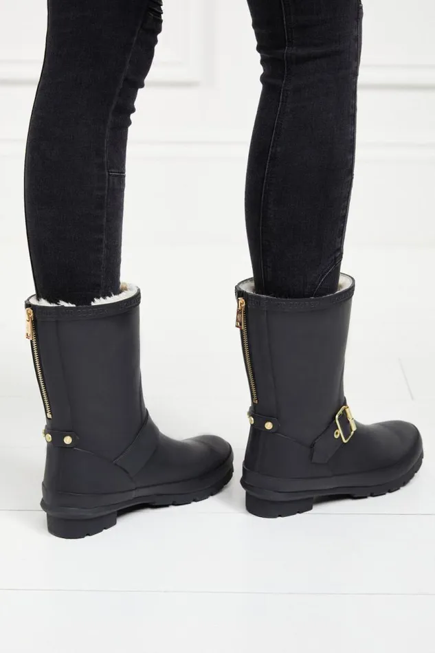 Women Wellington Boots Holland Cooper Sherpa Lined Chelsea Wellington Matte Black