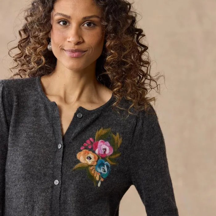 Women Whimsical Blooms Cardigan Charcoal Sundance Catalog Sweaters Women Whimsical Blooms Cardigan Charcoal Sundance Catalog Sweaters