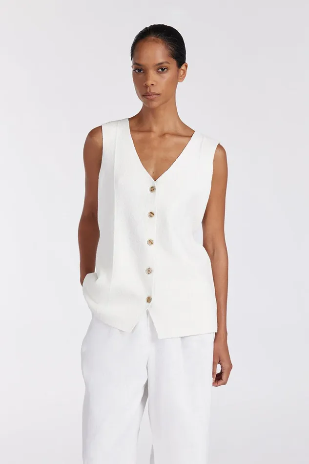 Women White Tops DISSH LISA OFF WHITE TAILORED KNIT VEST