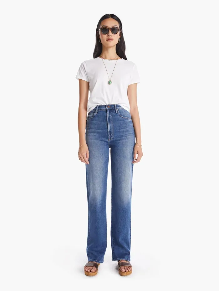 Women Wide Leg Mother Denim High Waisted Tunnel Vision Sneak Bright Blue