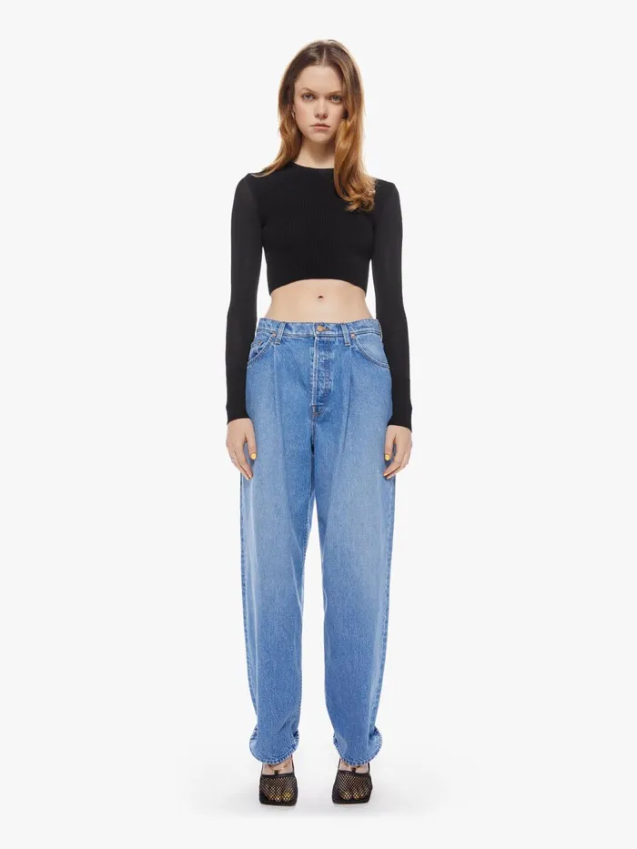 Women Wide Leg Mother Denim SNACKS The Pleated Fun Dip Puddle Blue