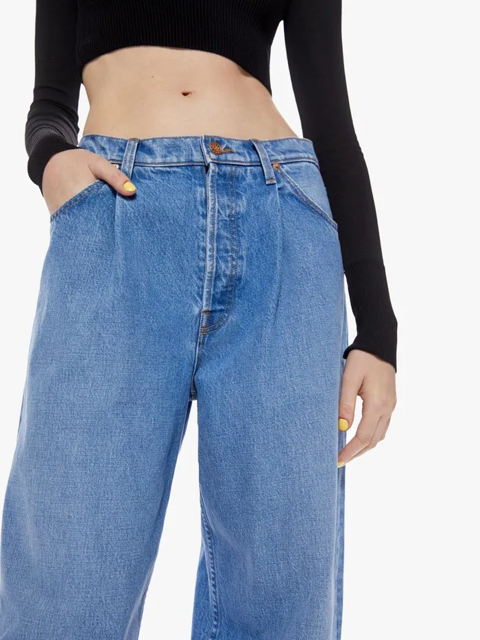 Women Wide Leg Mother Denim SNACKS The Pleated Fun Dip Puddle Blue