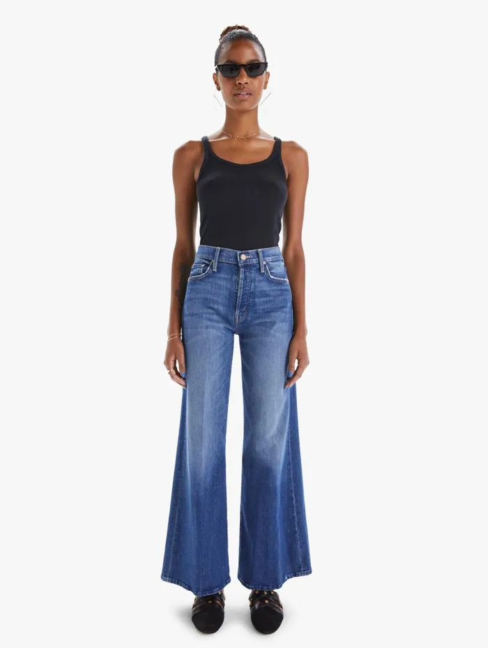 Women Wide Leg Mother Denim The Tomcat Roller Medium Blue