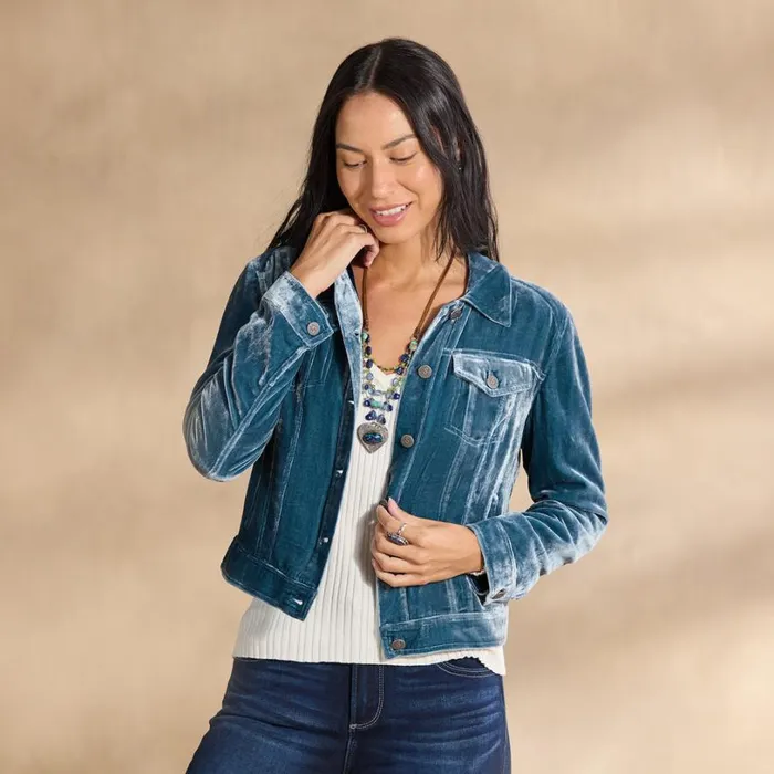 Women Wren II Velvet Jacket Petite Aquamarine Sundance Catalog Petite Styles