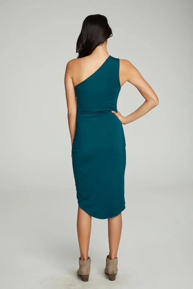 Womens Chaser Brand Dresses One Shoulder Shirred Cross Over Dress