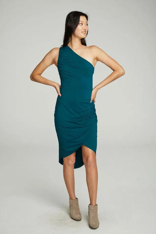 Womens Chaser Brand Dresses One Shoulder Shirred Cross Over Dress