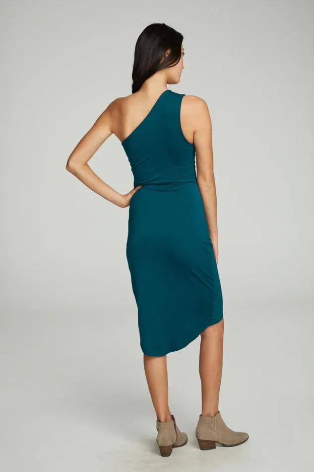 Womens Chaser Brand Dresses One Shoulder Shirred Cross Over Dress
