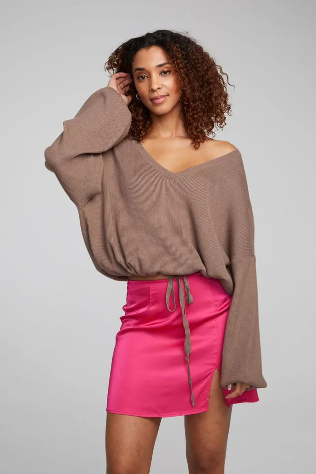 Womens Chaser Brand Loungewear Diamond Deep Taupe Long Sleeve