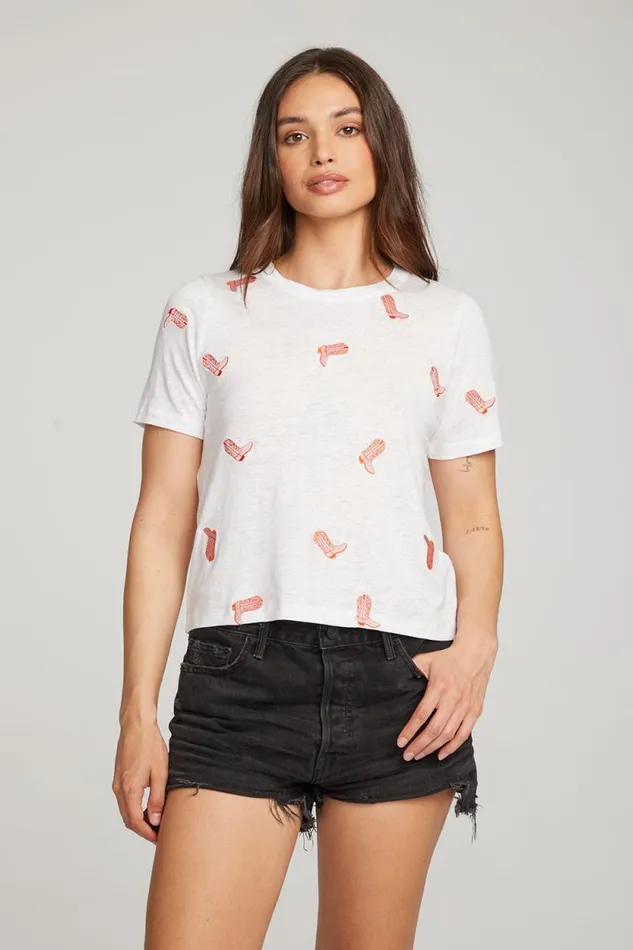 Womens Chaser Brand Tops Allover Cowboy Boot Tee