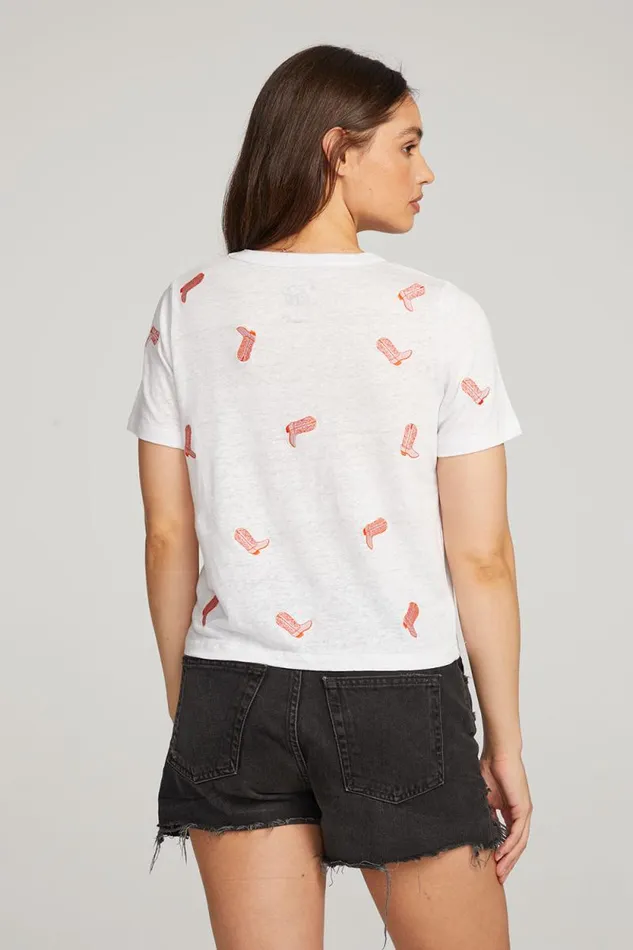 Womens Chaser Brand Tops Allover Cowboy Boot Tee