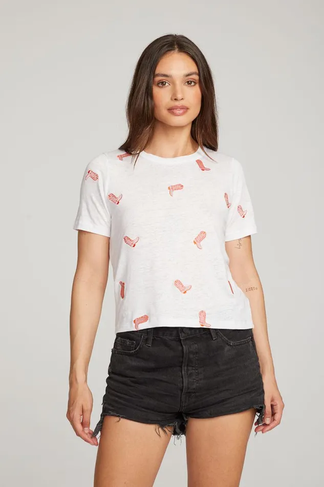 Womens Chaser Brand Tops Allover Cowboy Boot Tee