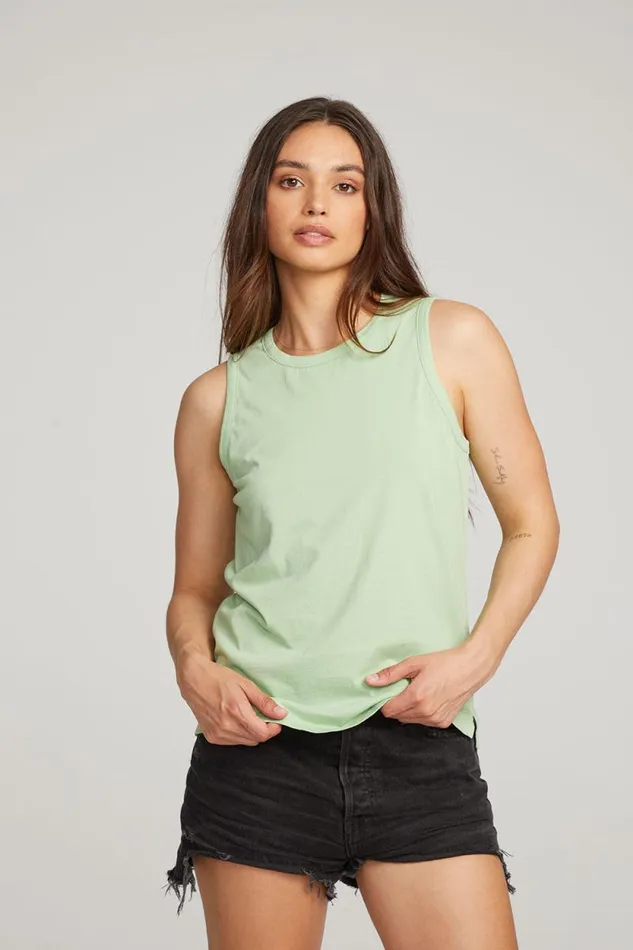 Womens Chaser Brand Tops Basic Quiet Green Slit Tank