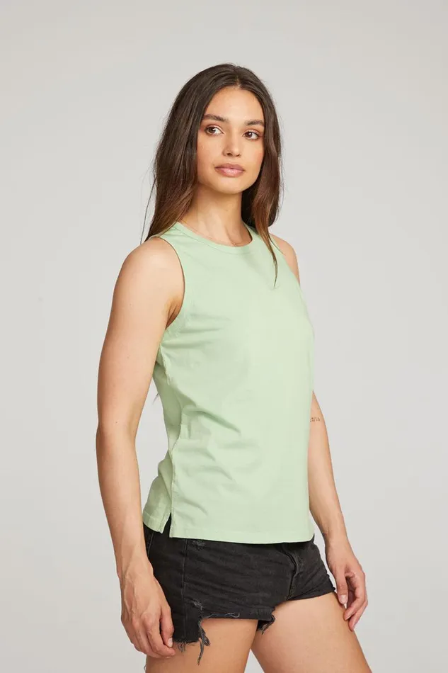 Womens Chaser Brand Tops Basic Quiet Green Slit Tank