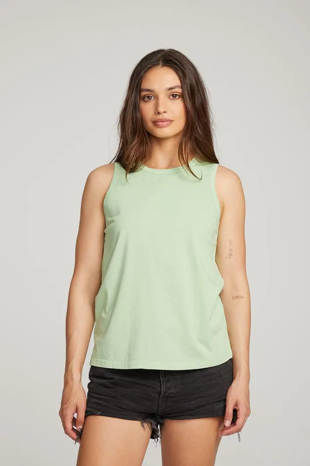 Womens Chaser Brand Tops Basic Quiet Green Slit Tank
