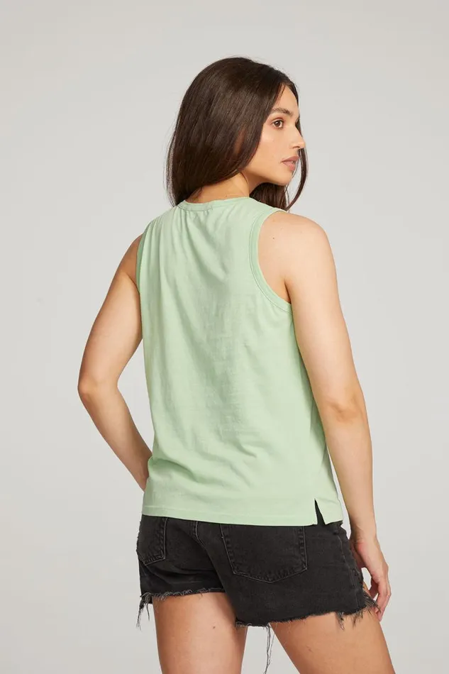 Womens Chaser Brand Tops Basic Quiet Green Slit Tank