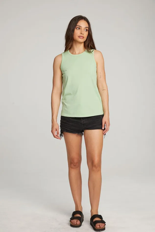 Womens Chaser Brand Tops Basic Quiet Green Slit Tank