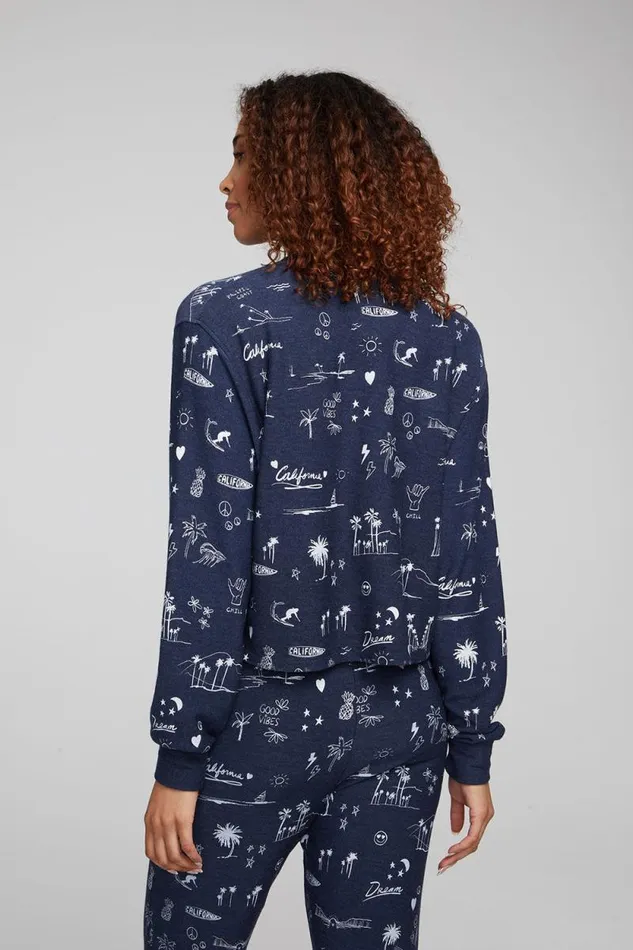 Womens Chaser Brand Tops Cali All Over Icons Henley Top