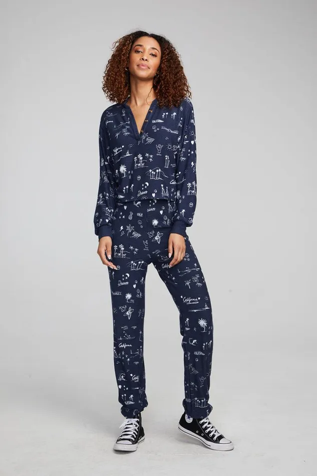 Womens Chaser Brand Tops Cali All Over Icons Henley Top