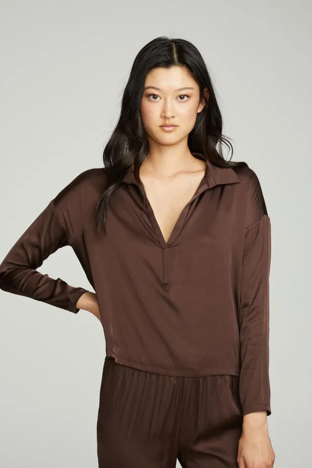 Womens Chaser Brand Tops Collared Half Placket Dolman