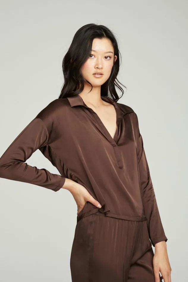 Womens Chaser Brand Tops Collared Half Placket Dolman