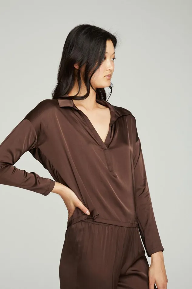 Womens Chaser Brand Tops Collared Half Placket Dolman