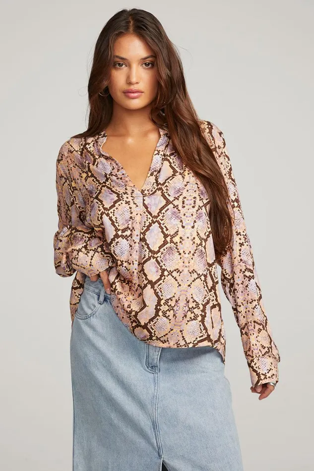 Womens Chaser Brand Tops Denver Python Print Blouse
