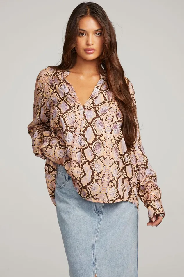 Womens Chaser Brand Tops Denver Python Print Blouse