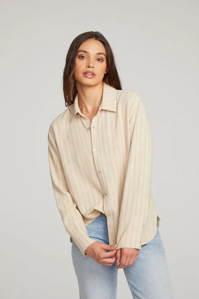 Womens Chaser Brand Tops Helena White Pinstripe Button Down