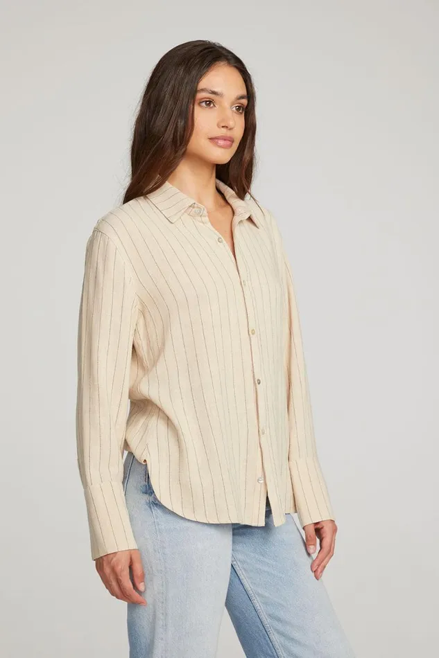 Womens Chaser Brand Tops Helena White Pinstripe Button Down