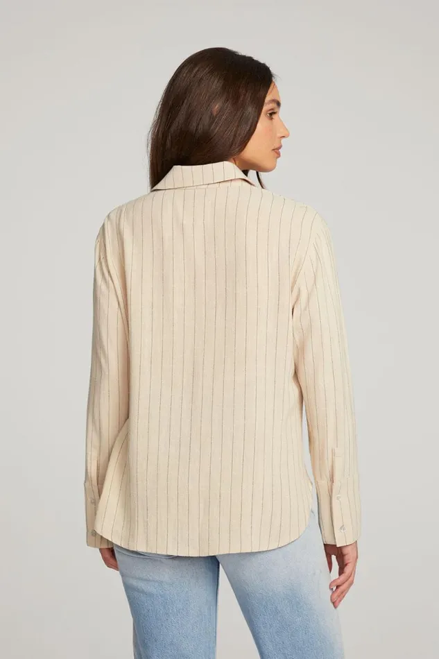 Womens Chaser Brand Tops Helena White Pinstripe Button Down