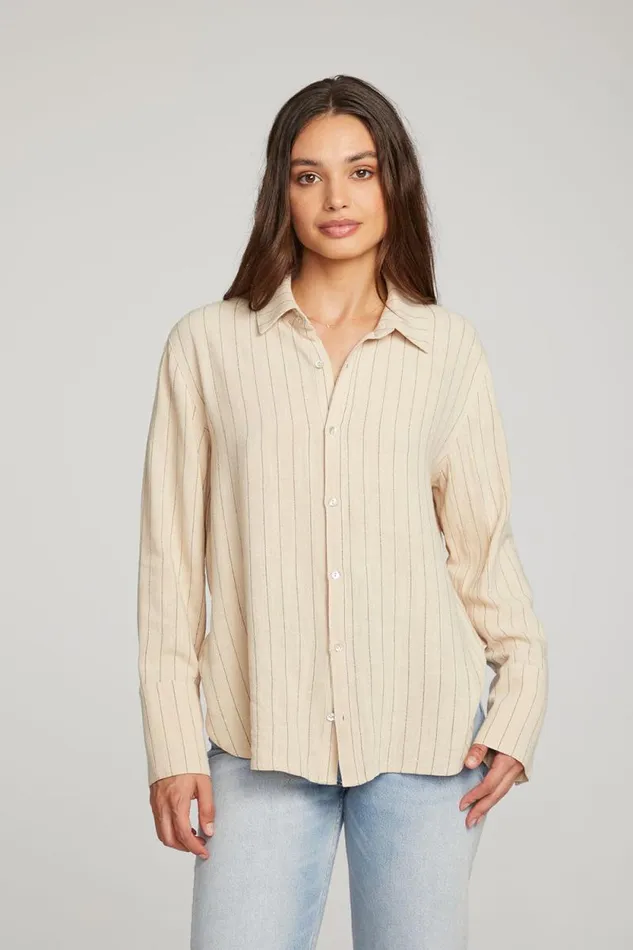 Womens Chaser Brand Tops Helena White Pinstripe Button Down