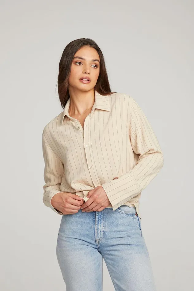 Womens Chaser Brand Tops Helena White Pinstripe Button Down
