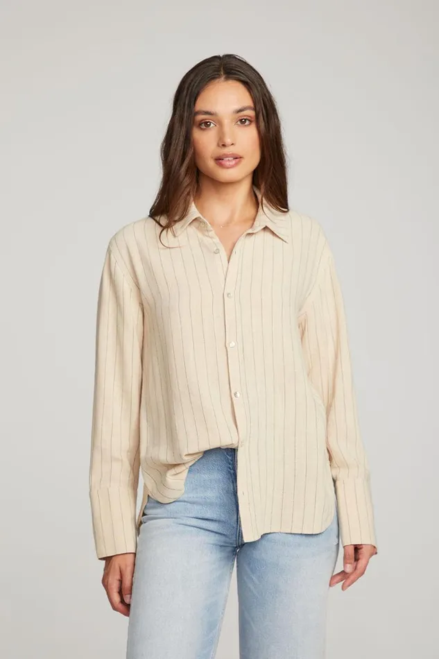Womens Chaser Brand Tops Helena White Pinstripe Button Down