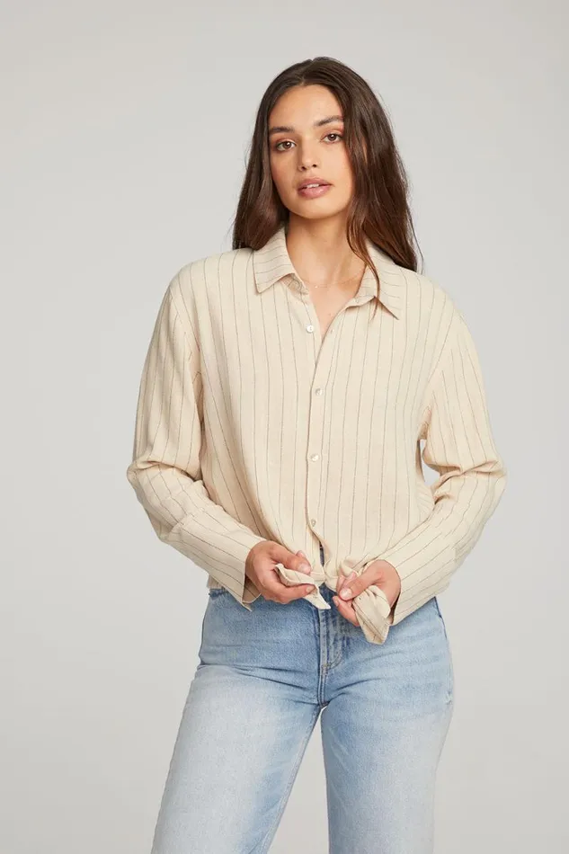 Womens Chaser Brand Tops Helena White Pinstripe Button Down