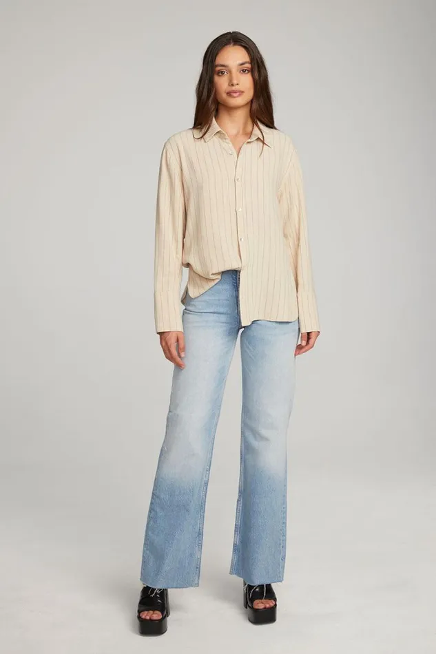 Womens Chaser Brand Tops Helena White Pinstripe Button Down