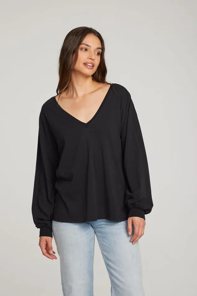 Womens Chaser Brand Tops Kara Black Long Sleeve