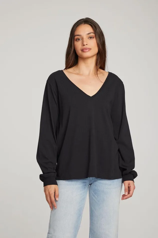 Womens Chaser Brand Tops Kara Black Long Sleeve