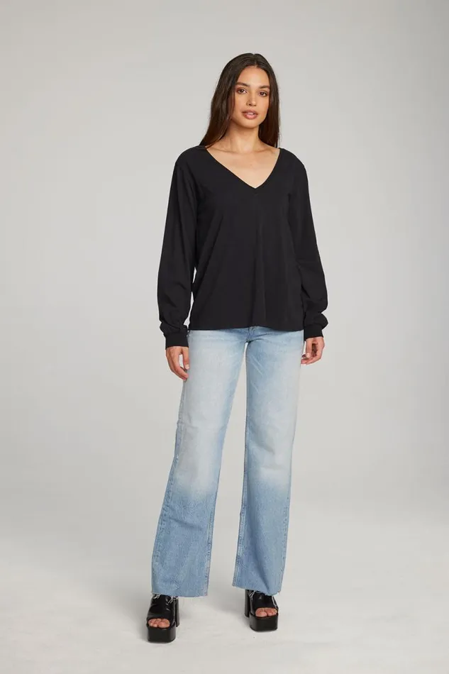 Womens Chaser Brand Tops Kara Black Long Sleeve