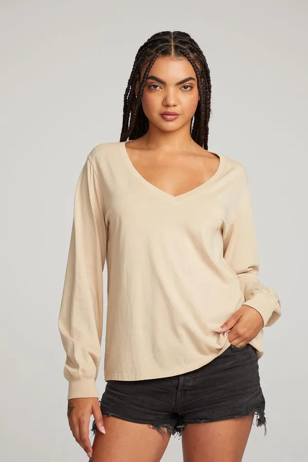 Womens Chaser Brand Tops Kara Cappuccino Long Sleeve