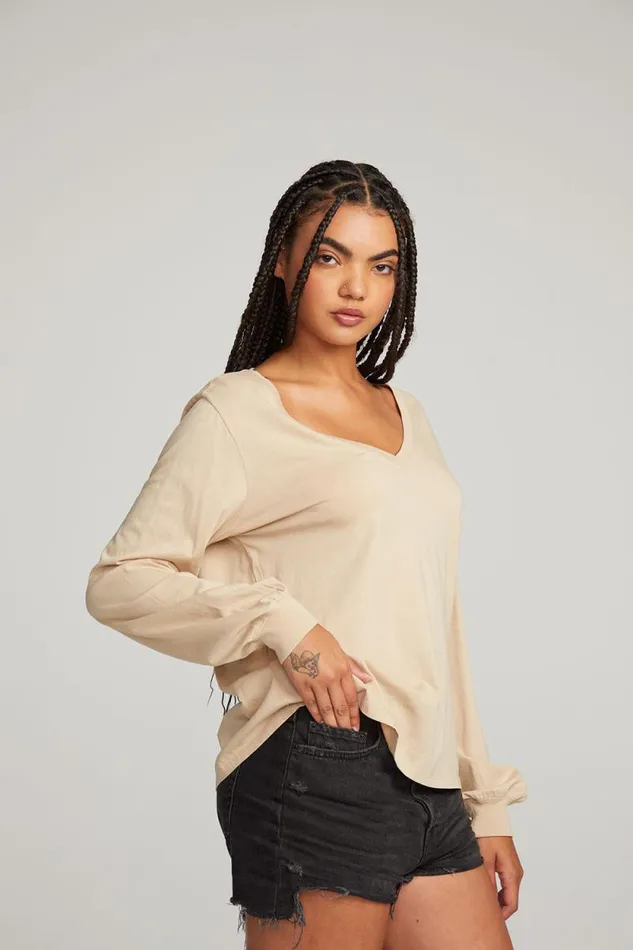 Womens Chaser Brand Tops Kara Cappuccino Long Sleeve