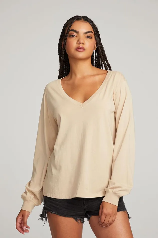 Womens Chaser Brand Tops Kara Cappuccino Long Sleeve