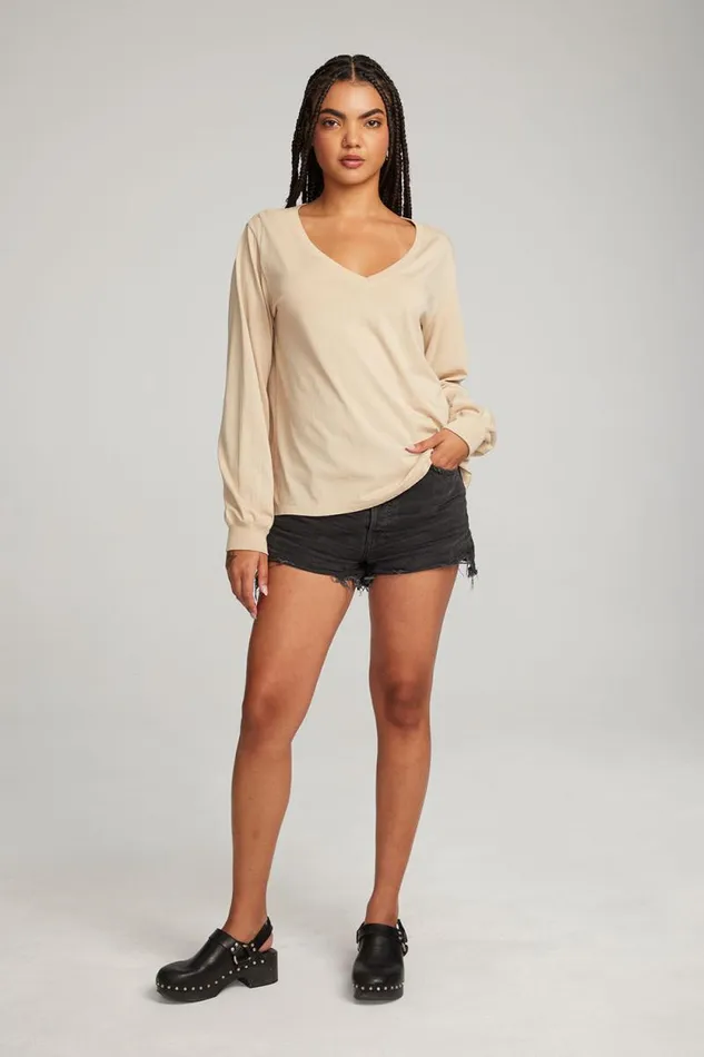 Womens Chaser Brand Tops Kara Cappuccino Long Sleeve